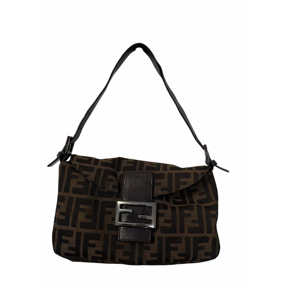 Fendi Brown Zucca Baguette FF Canvas Shoulder Bag Italy authenticated
